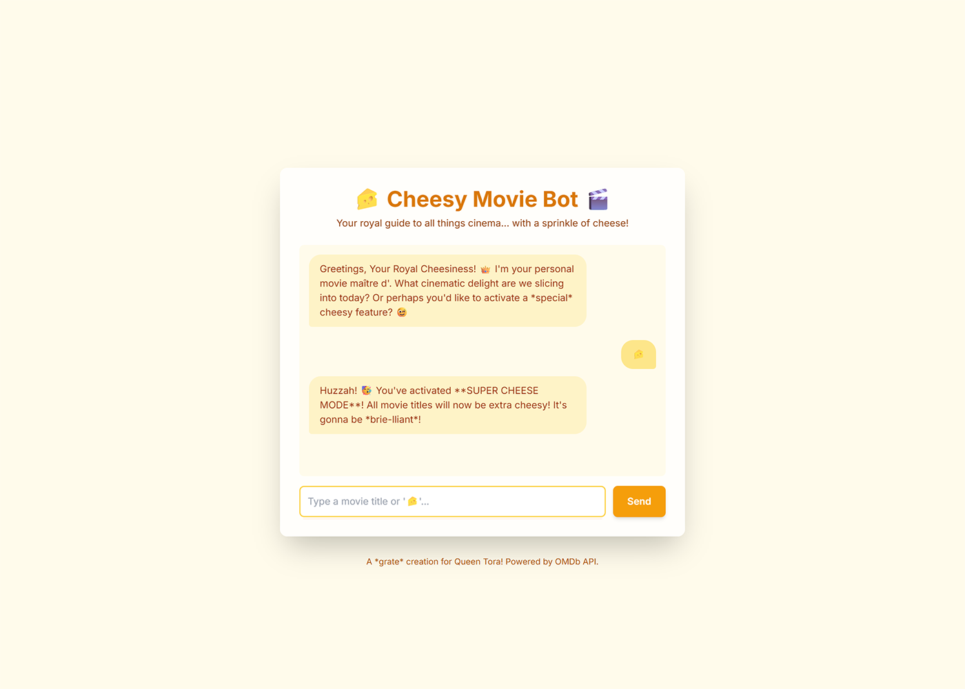 Screenshot of Movie Cheesebot project